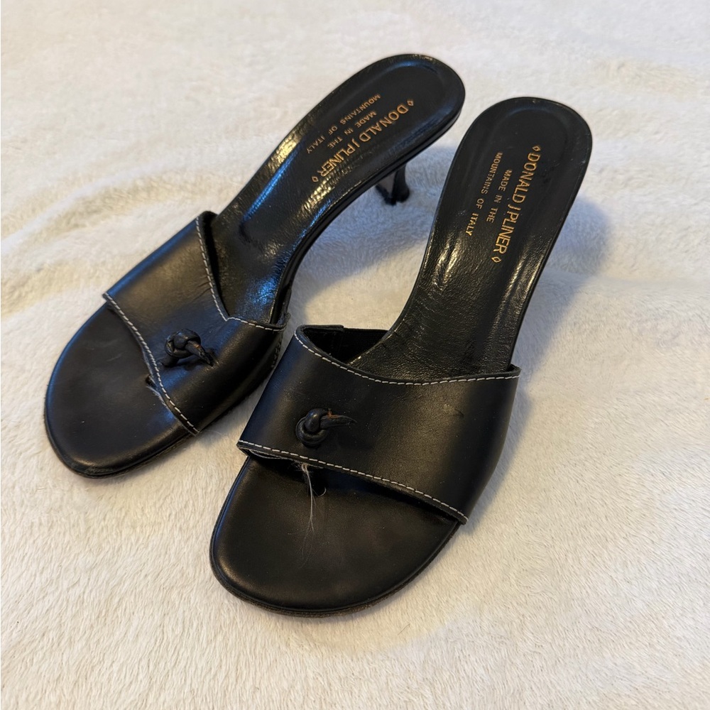 Donald J. Pliner Black Leather Heeled Mules